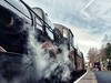Steam train at Churston Station with people boarding. This image is provided on an as-is basis, royalty free for personal editorial, blog and web display usage. - Royalty Free Trains, Planes & Automobilies