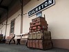 Luggage piled up on a cart at Churston railway station. This image is provided on an as-is basis, royalty free for personal editorial, blog and web display usage.  - Royalty Free Trains, Planes & Automobilies
