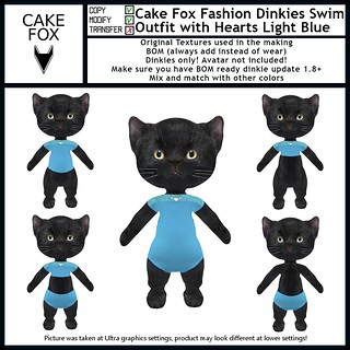 Cake Fox Fashion Dinkies Swim Outfit with Hearts Light Blue