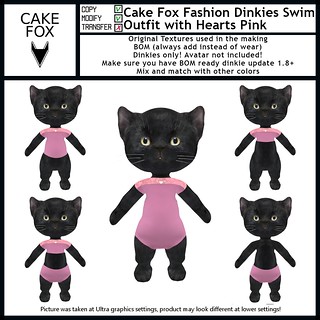 Cake Fox Fashion Dinkies Swim Outfit with Hearts Pink