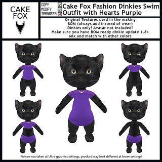 Cake Fox Fashion Dinkies Swim Outfit with Hearts Purple