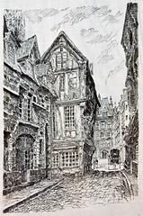 Gravure d’une maison à pan de bois - Photo of Saint-André-sur-Cailly