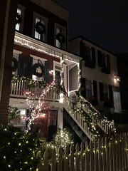 Christmas lights, house with picket fence at night, O Street NW, Georgetown, Washington, D.C.