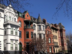 Row houses and blue sky, S Street NW, Dupont Circle, Washington, D.C.