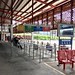 This transit bus queue has built-in lean rails