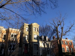 Houses and deep blue winter sky, 35th Street NW, Georgetown, Washington, D.C.