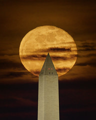 Just-past full Pink Moon rising behind the Washington Monument