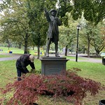 2021 Victoria Park filming - Fake Founding Father Statue, set in Boston