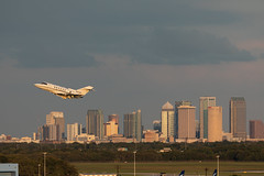 Plane flies past Downtown Tampa