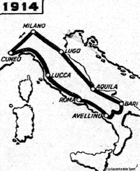 1914 - Il Percorso del Giro 1914