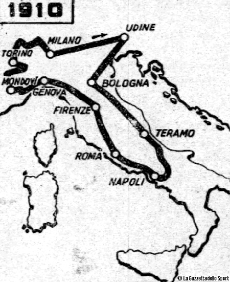 1910 - Il Percorso del Giro 1910