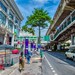 Phloen Chit road with tree and skywalk in front of Amarin Plaza in Bangkok, Thailand