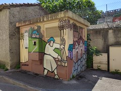 poste de transformation haute tension décoré (MIRIBEL,FR01) - Photo of Sainte-Croix