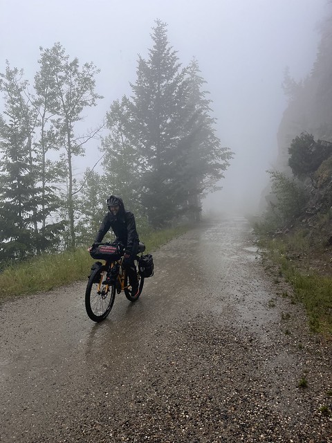 It’s not always sunny. Proof that we sometimes have to ride in rain. Shortly after a huge thunderstorm in Myra-Bellevue Provincial Park.