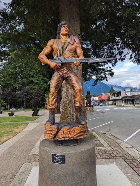 Turns out Rambo was filmed in Hope, BC. The town celebrate this with a wooden chainsaw carving of Sly Stallone!