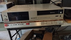 Even more interesting (to me) than the Realistic/Radio Shack & Penneys-branded items was this Sony Betamax VCR - couldn't resist a sarcastic photo note at the bottom left of the item! (And oh yeah, think it was this sale where I got a Billy Joel CD also).