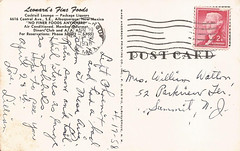 Albuquerque, NM - vintage postcard (reverse side) of Leonard's restaurant and liquor store on U.S. 66 - 1950's (postmarked 1958)