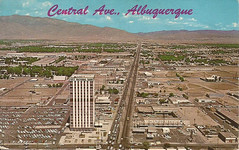 Albuquerque, NM - vintage postcard aerial view of Central Ave (U.S. 66) looking east from San Mateo Blvd - 1960's (postmarked in 1966).