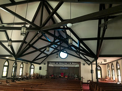 Sanctuary with ceiling beams, Goodwill Baptist Church, Kalorama Road NW, Washington, D.C.