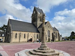 Church of Sainte-Mere-Eglise with John Steele effigy