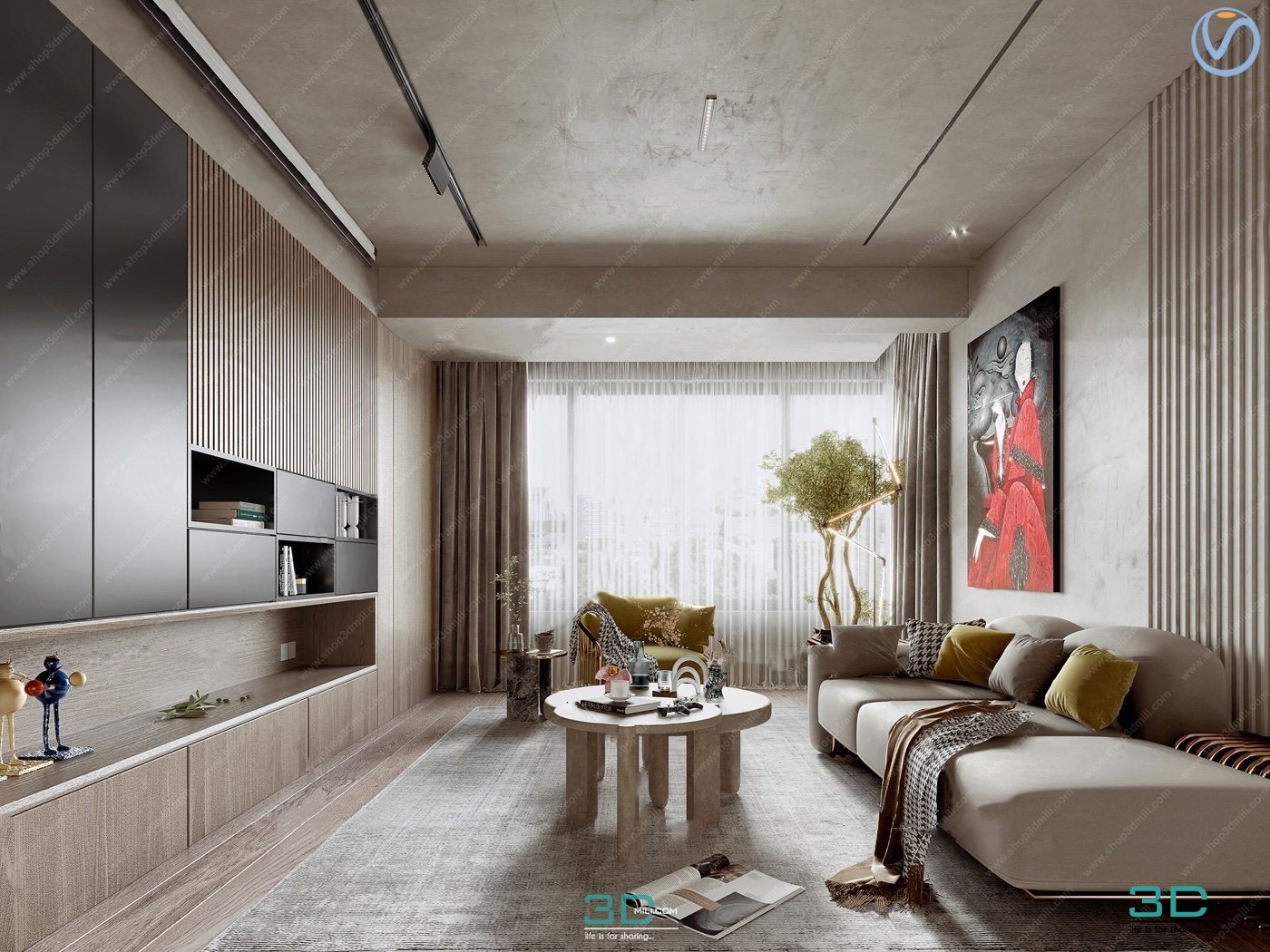 Modern wabi-sabi living room 3d model - 3ds Max Store 2024 | Sell Model ...