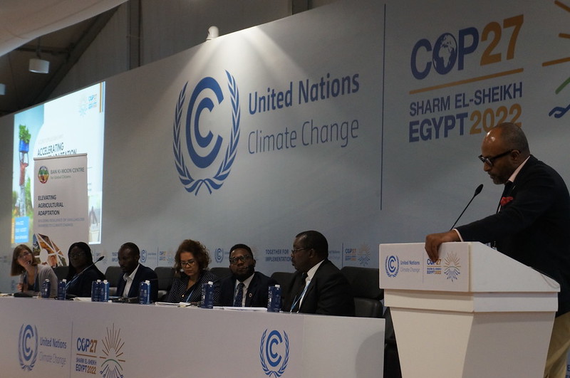 WorldFish&#039;s Essam Yassin Mohammed speaking at the 27th United Nations Climate Change Conference (COP27). Photo by Aniss Khalid, WorldFish.