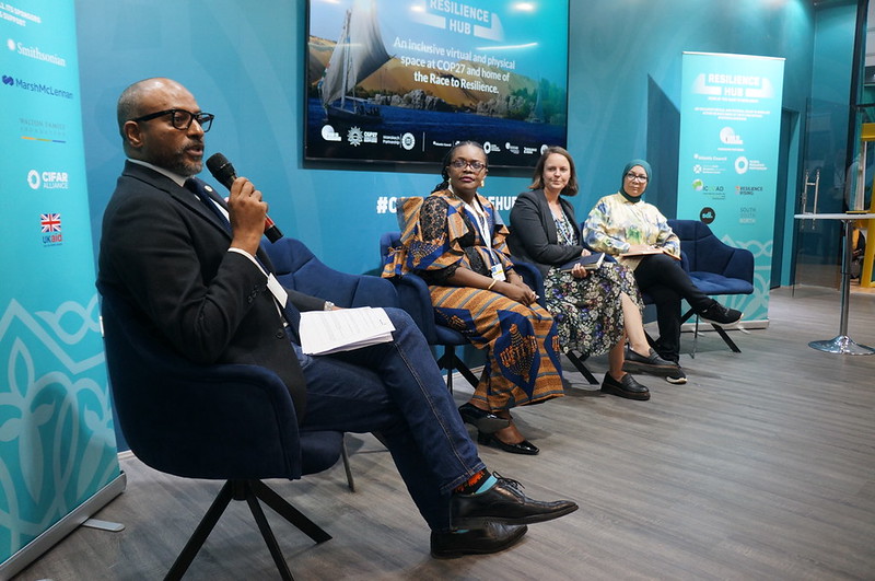 Essam Yassin Mohammed moderated a WorldFish co-led event at the 27th United Nations Climate Change Conference (COP27). Photo by Aniss Khalid, WorldFish.