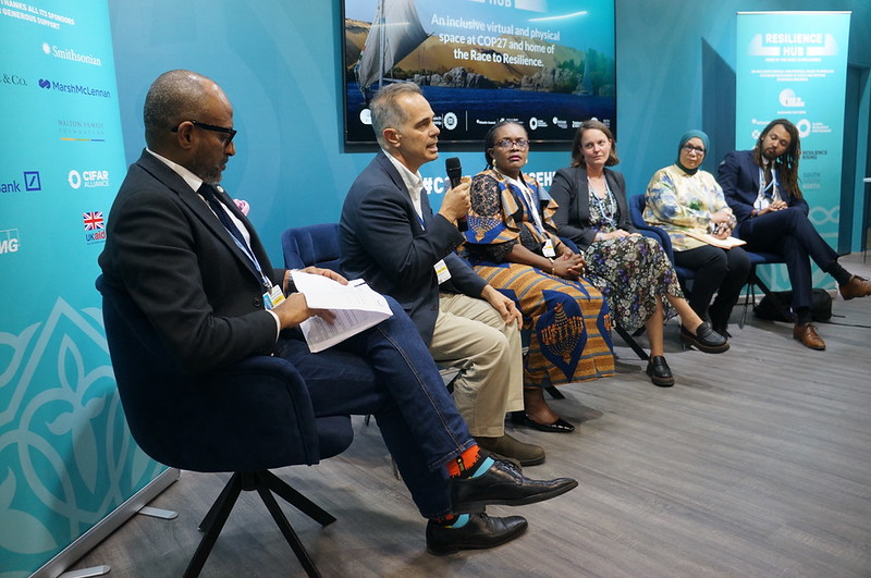 Panelists of a WorldFish co-led event at the 27th United Nations Climate Change Conference (COP27). Photo by Aniss Khalid, WorldFish.