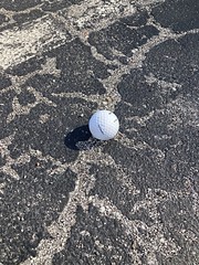 Lonely golf ball in parking lot