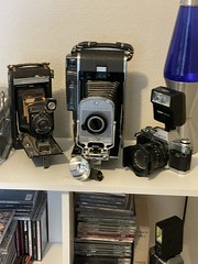 A collection of old cameras