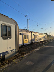 AM96 train arrived from Mons, and a Hauts de France double decker TER train behind - at Aulnoye Aymeries