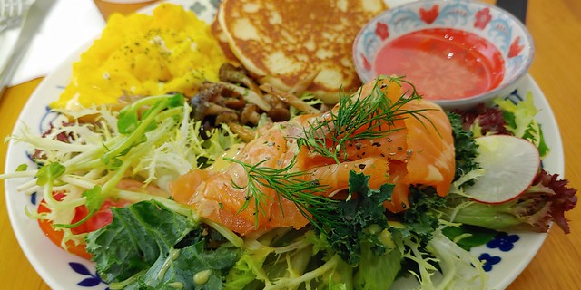 Pancake with Agave Nectar and Smoked Salmon