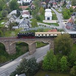 Class 86 ex-DR steam train, crosses the viaduct at Ebersbach (Sachs)