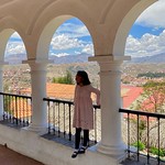 Local Girl and Colonnade, La Recoleta Monastery Viewpoint, Plaza Pedro de Anzúrez, Sucre, Bolivia