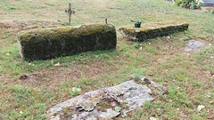 Middeleeuwse grafstenen met mos