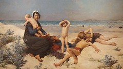 schilderij vrouw met kinderen op strand
