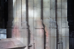 Shadows of stained glass on a column base - Photo of Franqueville-Saint-Pierre