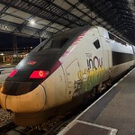 SNCF TGV at Hendaye, grimy and with graffiti