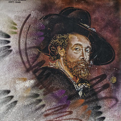 Peinture murale représentant le peintre Pierre Paul Rubens et réalisée par C215.