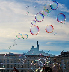 Bright bubbles over Notre-Dame de la Garde in Marseille at  x-mas