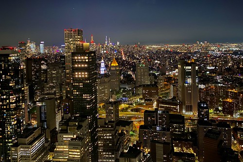 November 23, 2022: Nighttime view over Manhattan from 63rd floor observation deck at 70 Pine Street, Financial District, Manhattan