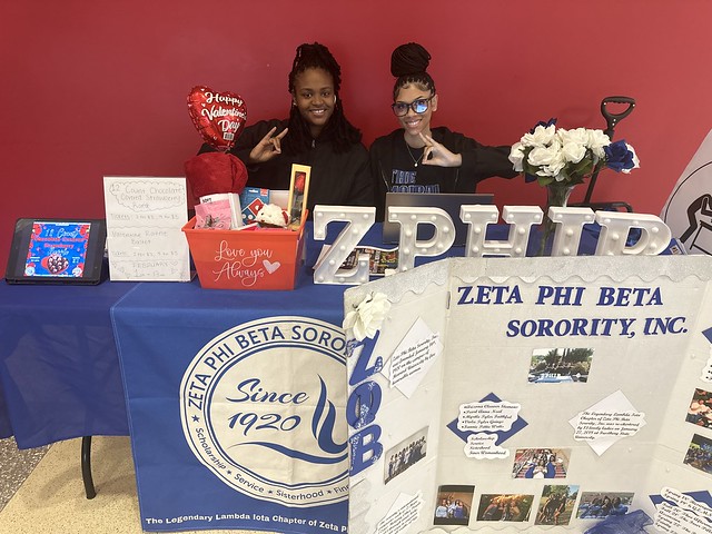 Zeta Phi Beta sells raffle tickets for Valentine’s Day basket and chocolate covered strawberries