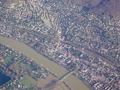 Overview of the river Seine and Pont suspendu de Triel-sur-Seine, France - Photo of Morainvilliers