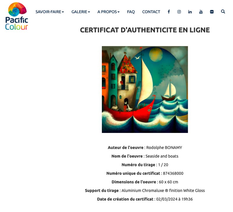Certificat d&#039;authenticité en ligne / On-line certificate of authenticity