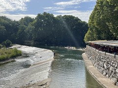 Weir on the Herault River, recreation and restaurant, France