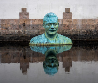 Buddha statue in the river Viskan in Borås Sweden