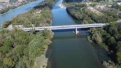 Rail and road bridge Bantzenheim - Neuenburg, drone photo - Photo of Hombourg