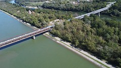 Rail and road bridge Bantzenheim - Neuenburg, drone photo