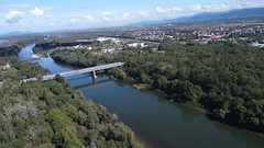 Rail and road bridge Bantzenheim - Neuenburg, drone photo