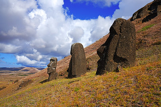 Moai's heads on the slopes of Rano Raraku, Easter Island